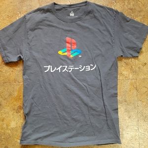 Playstation Official Licensed Graphic Tee Japanese Text Logo Grey Shirt
